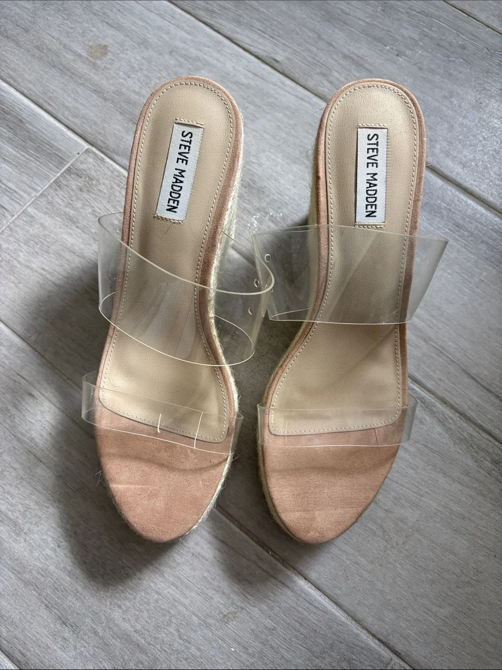 Steve Madden Clear Strap Tan Espadrille Wedges